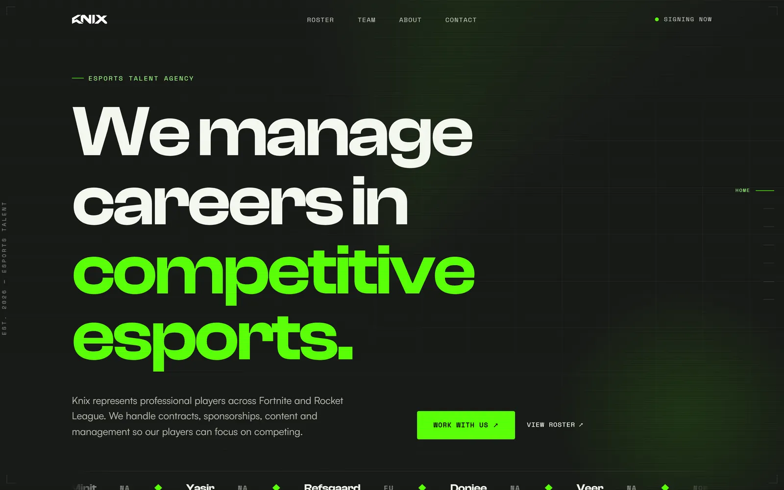 Knix — esports talent agency website
